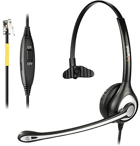 Wantek Auriculares Teléfono Fijo RJ9 Monoaural, Micrófono con Cancelación de Ruido, Cascos con Control de Volumen para Yealink Avaya Cisco Grandstream Snom Teléfonos IP(F600Y1)