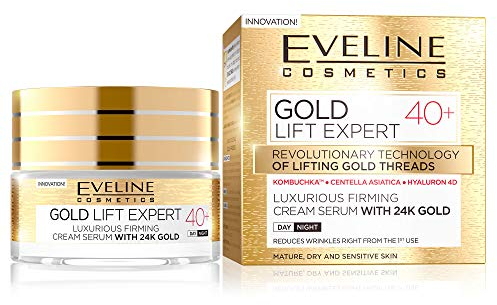 Eveline Cosmetics Gold Lift Expert Lujoso suero reafirmante con oro de 24 quilates 40+ Crema facial hidratante antiarrugas | 50ML | Sérum facial para pieles maduras y sensibles