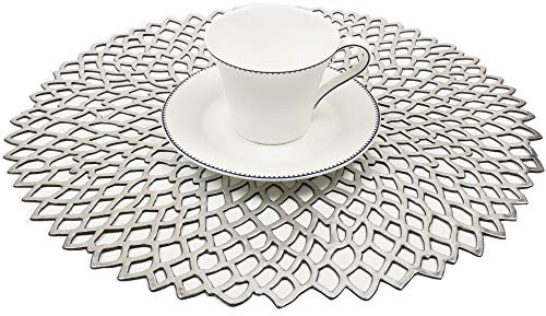 Famibay Silber Platzsets 6er Set Abwaschbar Runden Tischsets PVC Platzdeckchen