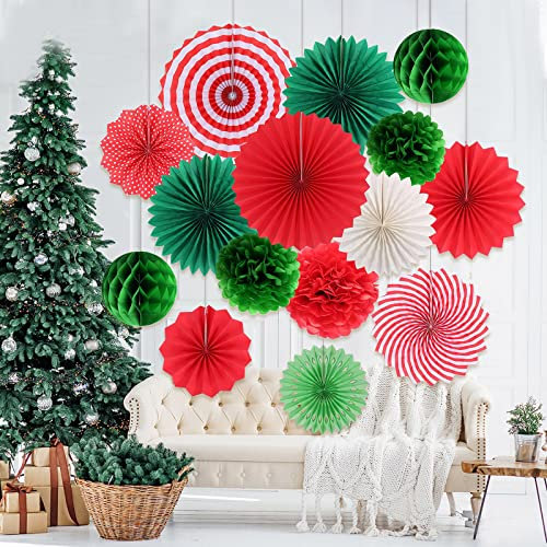 Kungfu Mall Christmas Paper Decorations, Vintage Christmas Ceiling Decorations, Xmas Paper Decorations Hanging, Honeycomb Balls for Xmas Winter Home Decor