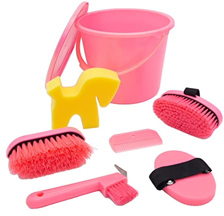PFIFF 102361 Putzset, verschließbarer Putzeimer gefüllt, Putzbox Pferdepflege, Pink