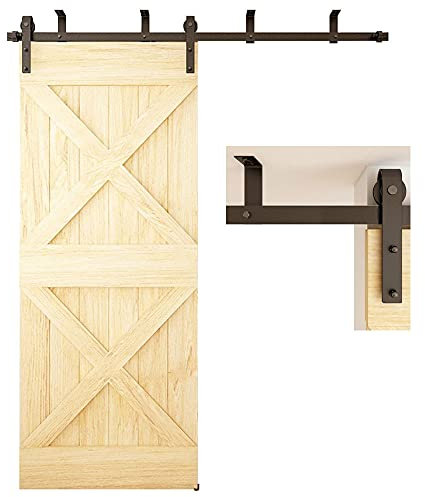 TSMST 200CM Schiebetürsystem Komplett Set,Halterung Hängeschienen Set für Schiebetüren Schwarz Schienen Kit Passend für Eine Einzelne Holztür,J Form