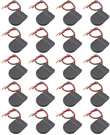 HALJIA 20 st 3 V 1 x CR2032 batterihållare myntcellsknapp batterihållare uttagslåda klämma fodral med på/av-knapp kabel svart