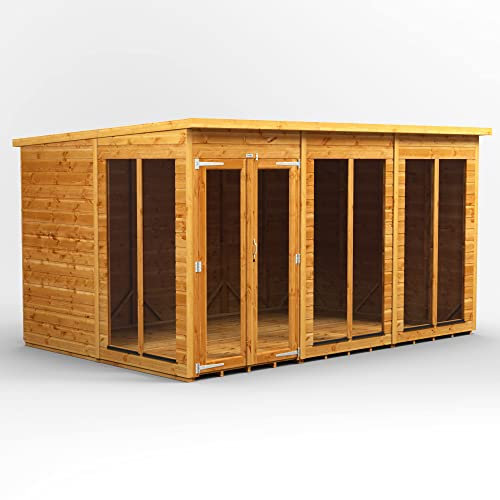 Powersheds High Grade Premium Pent Wooden Summer House Shed with Security Features, PVC Window sills, Door & Window Flexibility, made from 12mm Extra Thick Timber & Toughened Glass