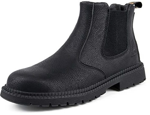 USOR Stivali di sicurezza con punta in acciaio per uomo donna scarpe da lavoro leggere in pelle comode scarpe di sicurezza antiscivolo per costruzione industriale, Nero , 37 1/3 EU