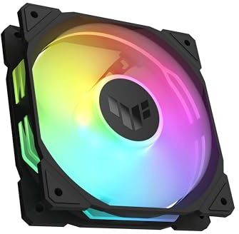 ASUS TUF Gaming TR120 ARGB standard Blade svart chassi fläkt enkelt paket (120 mm PWM PC fläkt, 2 000 rpm, 3,3 mm H2O, 77,4 CFM luftflöde, 16 individuellt adresserbara RGB-lysdioder, svart)