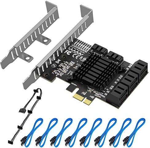 8 SATA Ports PCIE SATA Controller Karte, 6 Gbps SATA 3.0 Controller, Kommt mit 8 SATA-Datenkabeln, PCI Express Card Support 8 SATA 3.0 Devices, Support Windows, MAC, Linux