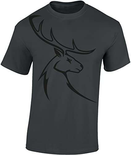 Baddery Jäger T-Shirt Herren - „Hirschbock“ (Dark Grey L)