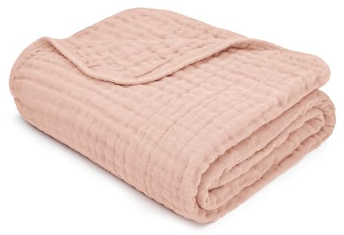 Comfy Cubs Muslin Baby Blanket - Soft, Lightweight, 6-Layer Thick Cotton Blankets for Toddlers, Newborns & Infants - 102 X 102 cm Large, Breathable & Versatile for Sleeping & Tummy Time - Blush