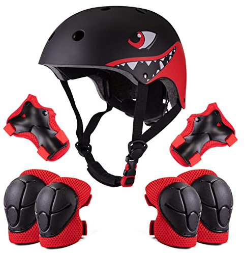 Kids Helmet Pads Set for 2-8 years old Toddler Bike Helmets Lightweight Safety Helmet Elbow Knee Pads Protection Gear for Skateboard Scooter Skating, Gifts for Boys Girls (Black)