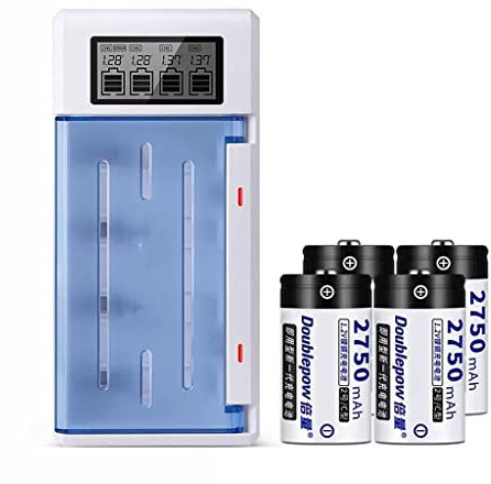 Batería Recargable No.2 Cargador rápido LCD Inteligente con 4 baterías de Alta Capacidad Tipo C Tipo II La antorcha de Juguete Mediana Puede reemplazar la celda Seca de 1.5v Lr14 Tipo C