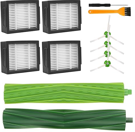 RISVOWO Accessoires de Remplacement Aspirateur pour Roomba j7 j7+ i7 i7+ i7 Plus E5 E6 E7 8 i8+ i6 i6+ i3 i3+ i4 i4+Pièces de Rechange, 4 Filtre,4 Brosses Latérales, 2 Brosses en Caoutchouc