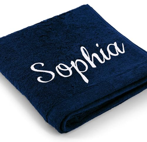 Cawö Premium Handtuch mit Namen oder Wunschtext Bestickt, personalisiertes Gästetuch, individuelles Gästetuch, 100% Baumwolle, 30 x 50 cm Navy