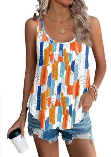 Sampeel Sleeveless Tops for Women UK Summer Tops Ladies Vests Tank Tops Scoop Neck Shirts Spaghetti Strap Eyelet Camisoles Size 22-24 Colorful