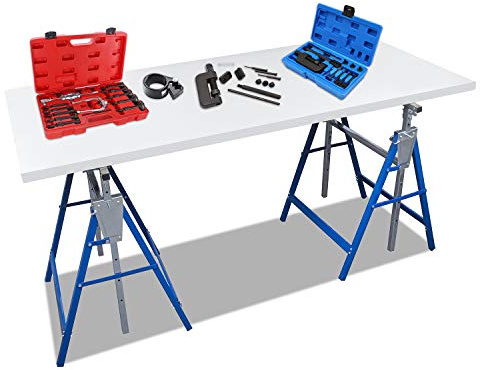 Fiqops set di 6 cavalletti da lavoro, capacità di carico 200 kg, cavalletti pieghevoli 7 volte, regolabili in altezza 80-130 cm, in metallo, cavalletti per ponteggi, supporti per cavalletti pieghevoli