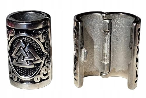 VALHALLA Viking Beard Bead, Large Stainless Steel, Valknut - Norse Mythology