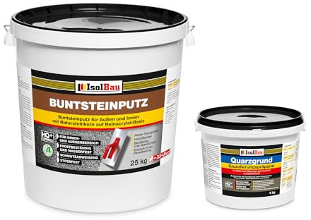 Isolbau - Buntsteinputz für Außen und Innen (Anthrazit) 25 kg - BP100 Mosaikputz Dekorationsputz Frostsicher, Wasserfest, Stoßfest - mit Quarzgrund 4 kg