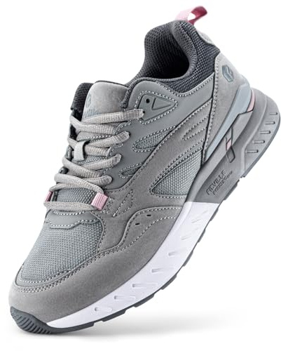 FitVille Womens Extra Wide Fit Trainers Lightweight Walking Running Shoes Ladies Breathable Sneakers for Plantar Fasciitis Flat Feet, Grey, 6 UK X-Wide