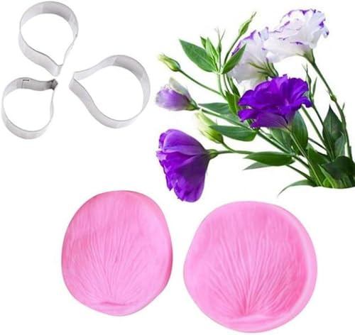 Blomma blad kronblad veiner skärare silikonformar rostfritt stål fondant skärare set kronblad vener bladskärare kakhantverk verktyg (Eustoma)