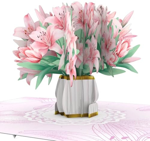 papercrush® Pop-Up Karte Lilien - 3D Blumenkarte für Frau, Freundin & Mama (Muttertagskarte, Geburtstagskarte, Gute Besserung, Danke, Ich liebe dich) - Popup Blumenstrauß für Geburtstagsglückwünsche