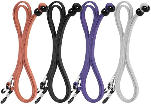 4 Stück Unisex Brillenband aus Leder 70cm mit Brillentuch und Etui, Universal Brillenbänder für Männer und Frauen, Weicher Sonnenbrillen Band Slip Einstellbarer Brille Cord zum Laufen, Reiten, Lesen