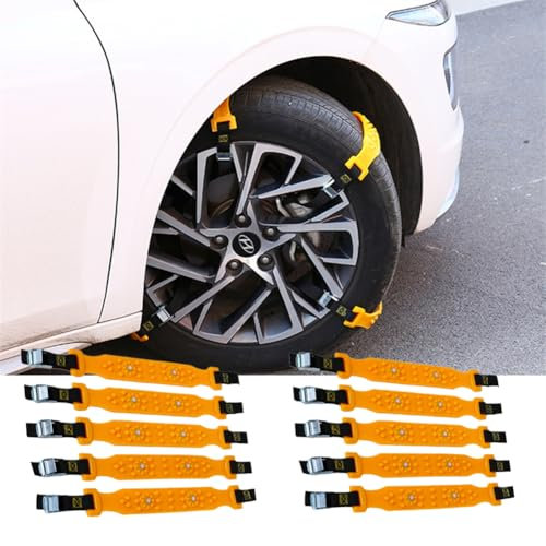 MIOLOE Schneeketten, 5/10 PCS Universal Auto Schneeketten Winterreifen Kettengürtel für Reifenbreite 175-275 mm, Notfall-Anti-Schlupf-Ketten für Autos, SUVs, LKWs (10)
