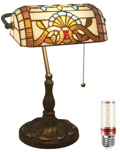 Lampada in stile Tiffany, stile barocco, con interruttore a catena, paralume in vetro colorato, per casa, ufficio e camera da letto