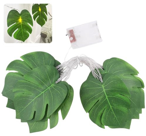 RYAN Künstliche Monstera Pflanze Lichterkette 3m Monstera Blätter Girlande mit 20 LED Licht Dschungel Deko für Kinderzimmer Deko Heimdekoration Party Strand Geburtstag