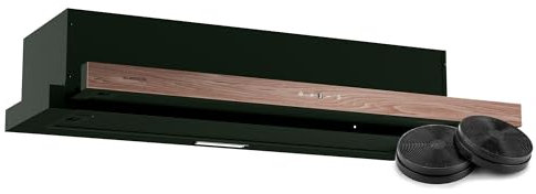 Klarstein ZenFusion - Cappa Aspirante da Incasso, 90cm, Cappa da Cucina con Comando a Sfioramento, 400 m³/ora, Efficienza Energetica A, LED, Filtro Antigrasso & a Carbone, Design Finto Legno, Nero