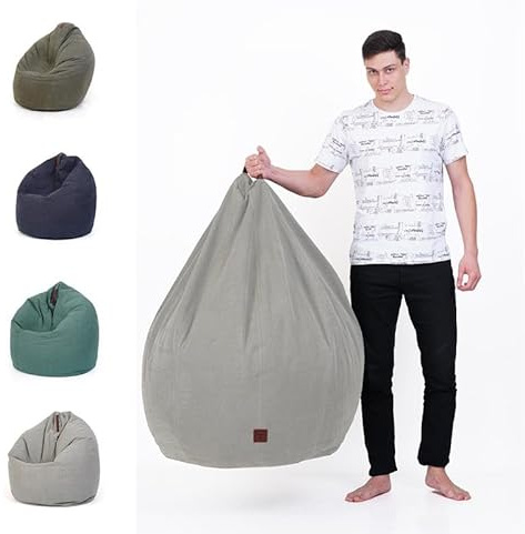 TURTLE Bean Bags 100% Cotton Canvas Cover for Adults & Kids Bean Balls Filled Durable Fabric with Water Resistant Washable Beanbag – Ideal for Gaming, Reading, or Relaxing (Grey 1 RB Pack, One Size)