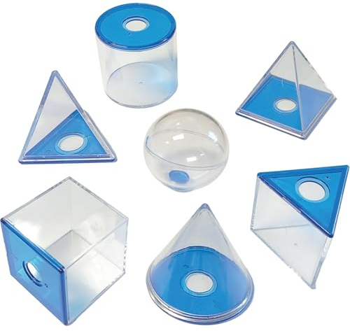 Dohe Educa - Transparent 3D Geometric Shapes - GeoSolids Math Learning Ages 6–10, Removable Base, Includes Prism, Pyramids, Cube, Cylinder, Cone and Sphere