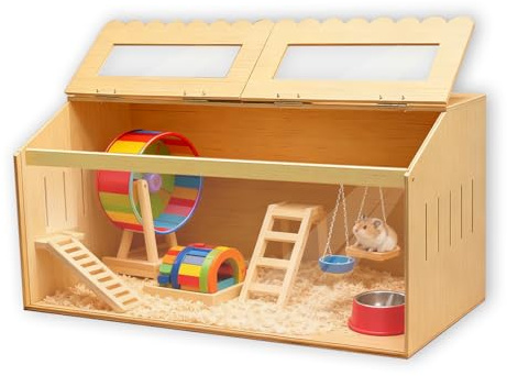 YUZINO Hamster KäFig 80x40x40 cm, HamsterkäFig Holz KleintierkäFig TierkäFig Mit Transparentem Sichtfenster Aus Acryl, Belüftungslöcher an der Seite Geeignet FüR Kleintiere, Hamster, Kaninchen