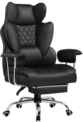 GTPLAYER Gaming Stuhl, Bürostuhl mit Taschenfeder-Lendenwirbelstütze, breiter Büro-Computersessel mit nach außen fixierten weichen Armlehnen und Fußstütze, 180KG, schwarz