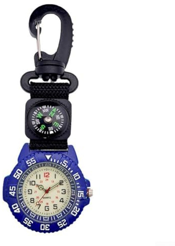 Reloj de escalada al aire libre con gancho integrado y mosquetón para senderismo, camping, montañismo, cronometraje portátil y navegación (azul)