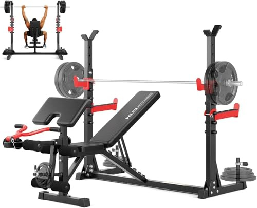 Yoleo 1980LBS Weight Bench with Rack - Bench Press Set, Leg Extension, Preacher Curl & Flat/Incline/Decline Full Body Workout Bench, Adjustable Olympic Weight Benches for Home Gym(47.44IN WIDE GRIP)