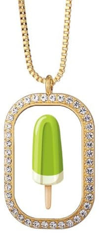 Collier avec pendentif en forme de haricot mungo vert et glace sucrée, bijou doré