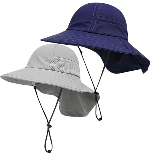 ViEinkaufen 2 Pcs Baby Toddler Sun Hat, Kids Summer Sun Protection Hat UPF 50+ Wide Brim Adjustable Baby Boy Girls Beach Hats for 2-7 Years Toddler Kids