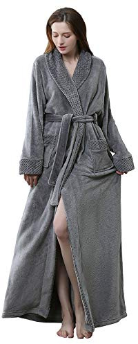 CaiDieNu Robe de Chambre Longue Femme Peignoir Hiver Chaud Long Flanelle Peignoir de Bain
