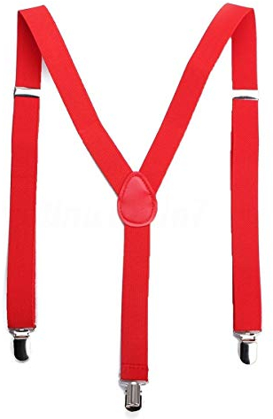 Boolavard Clip-on Unisex Mens Women Adjustable Trousers Fully Elastic Y-back Suspender Bra (Red)