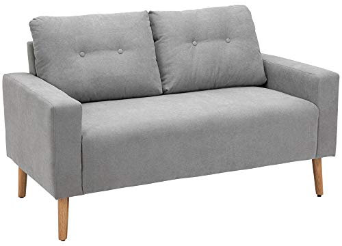 HOMCOM Divano 2 Posti Moderno in Stile Nordico con Schienale Trapuntato, in Poliestere e Legno, 145x76x88 cm, Grigio chiaro