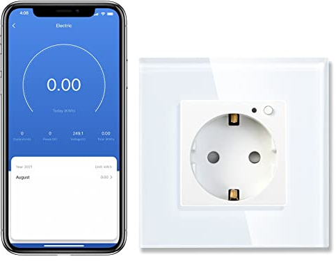 BSEED Prise Schuko encastrée avec surveillance de l'énergie, prise intelligente en verre Alexa 16 A, contrôle par application, fonctionne avec Alexa/Google Home, mesure la consommation d'énergie