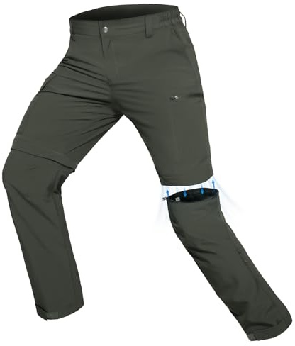 Hiauspor Wanderhose-Herren-Zip-Off-Outdoorhose-Sommer-Leicht-Trekkinghose-Atmungsaktiv-Schnell-Trockend-Funktionshose-Softshellhose-mit-5-Tiefe-Taschen (XXL, Armee-grün)