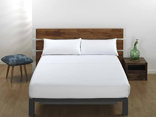 DHESTIA HOME Sábana Bajera Blanca Hotel 100% Algodón - 144 Hilos 115 Gramos - Esquinas Elásticas Color Blanco Talla Cama 105