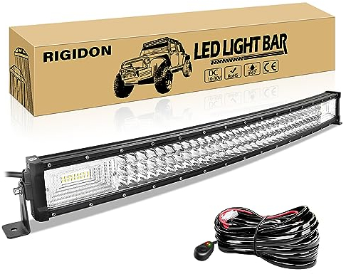 RIGIDON 32 Zoll 81CM 405W Gebogen Led Arbeitsscheinwerfer Bar, Led Scheinwerfer mit 12V Kabelbaum kit, Offroad Beleuchtung Lichtleiste für 4x4 Auto SUV LKW KFZ Fahrzeuge Lightbar, 6000K Weiß