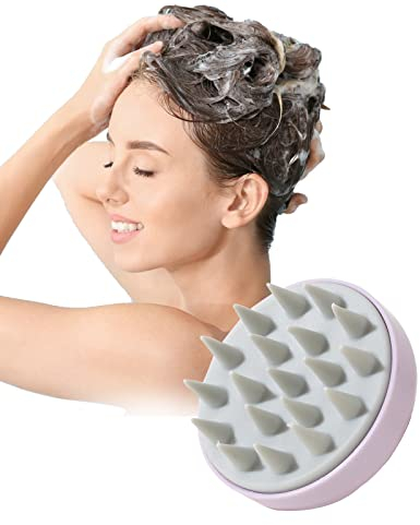 【Phantasy】Kopfhaut Massagebürste, Shampoo Silikon Haarbürste für Peeling und Kopfmassage verwendet werden, um die Durchblutung der Kopfhaut zu verbessern, Lila grau