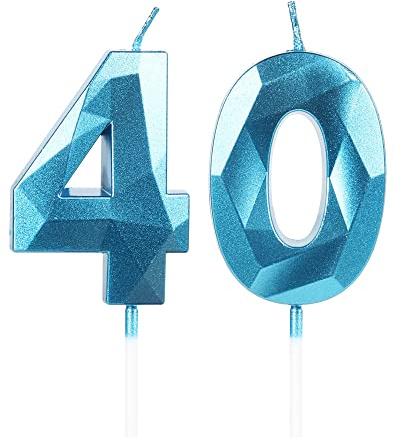 Vela 3D de 40 Cumpleaños, Azul - Decoración para Tartas, Fiestas y Celebraciones
