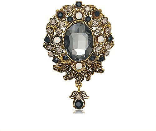 Broche Vintage En Forme De Goutte En Diamant Pour Femmes Filles Hommes Cristaux Élégants Broches Épingles Écharpes Boutonnières Corsage Pour Vêtements Robes Chapeaux Sacs (Noir)