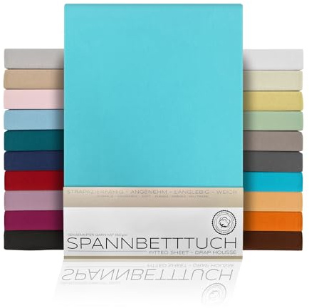 BEAUTEX Lenzuolo con angoli elasticizzati in jersey di cotone premium 160 g/m², taglia e colore selezionabili (Boxspring - 160x200x45 cm, Turchese)