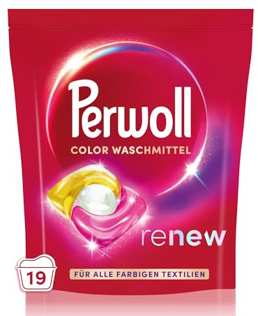 Perwoll Renew Caps Color Lessive (19 lavages) Tout-en-1 Lessive Caps nettoient en douceur et renouvellent les couleurs et les fibres pour tous les textiles de couleur, avec technologie Triple Renew