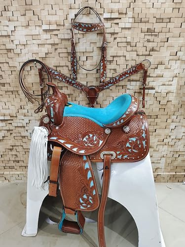 SUPREME SADDLERY Pony and Adult Classic Quality Handmade Leather Premium Comfort Western Barrel Racing Trail Equestrian Horse Saddle Tack Size 10 to 18 inches Seat M128 (17 ''Inches seat'')